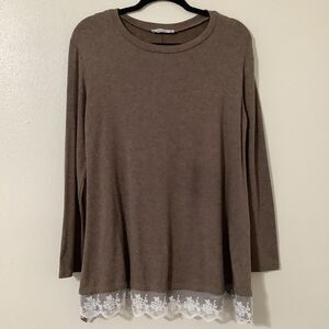 Wekili Brown Forest Fairy Fairycore Lagenlook Oversized Mori Kei Lace Trim Top M